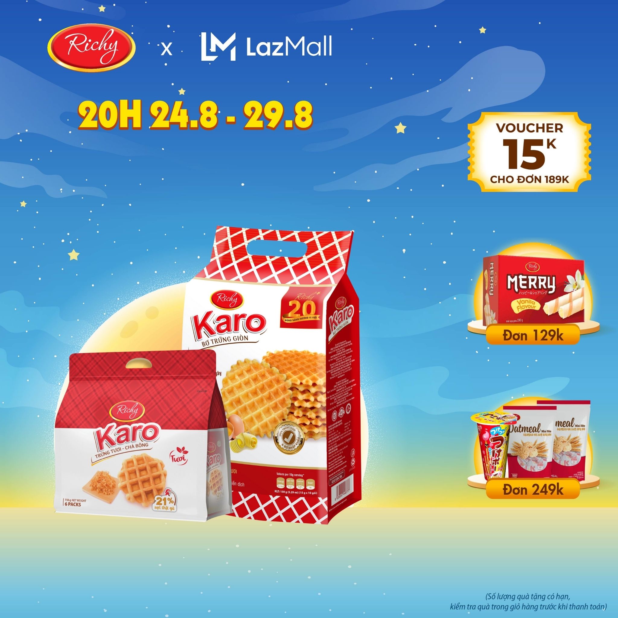 Combo bánh Karo sợi gà- Karo giòn thơm ngon - bánh kẹo Richy