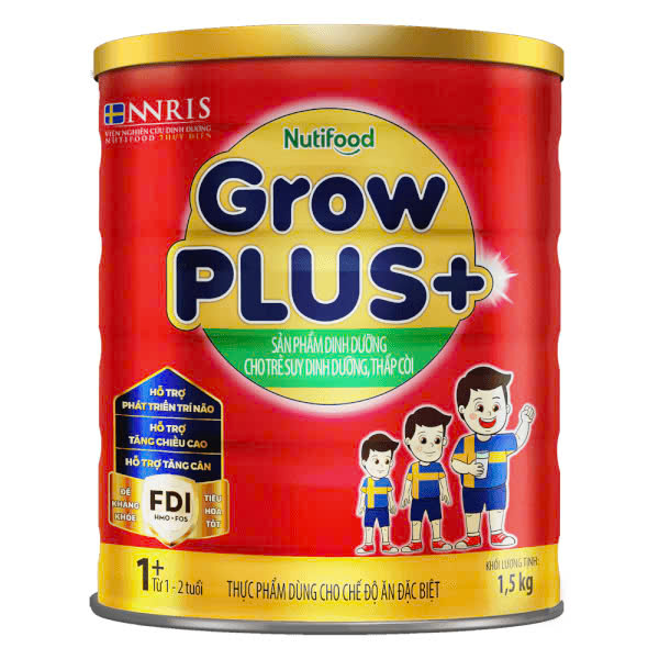 (HSD T1-2028) (Mẫu Mới) Sữa Bột Nutifood Grow Plus+ Đỏ 1+ Hộp 1,5kg (Cho Trẻ Từ 1-2 Tuổi).