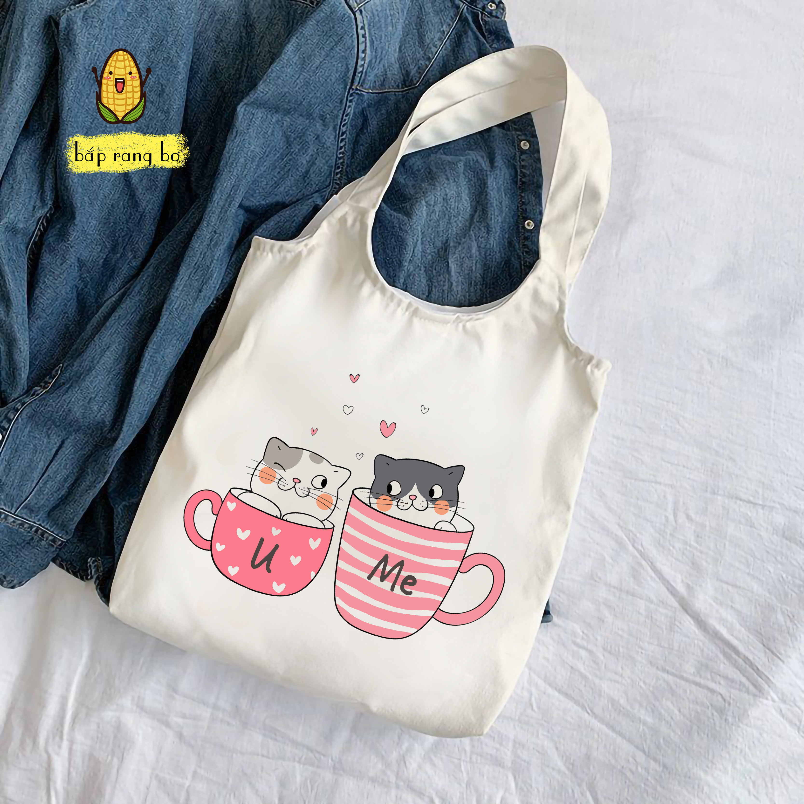TÚI TOTE TRÒN MÈO CUTE (CÓ TÚI CON) - VẢI CANVAS