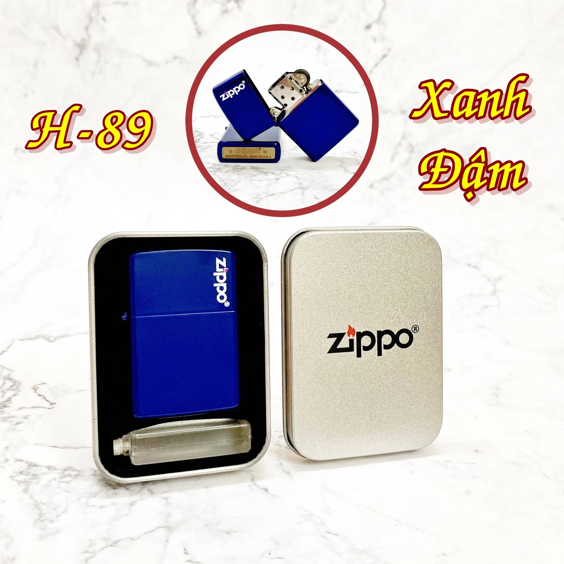 BẬT LỬA ZIPPO SƠN TĨNH ĐIỆN CÓ MỘC ĐÁY MÀU XANH ĐẬM