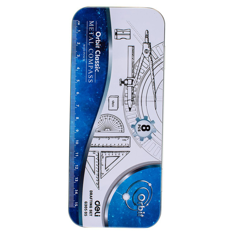 Bộ Compa + thước 8 loại hộp sắt G30505 (Deli)