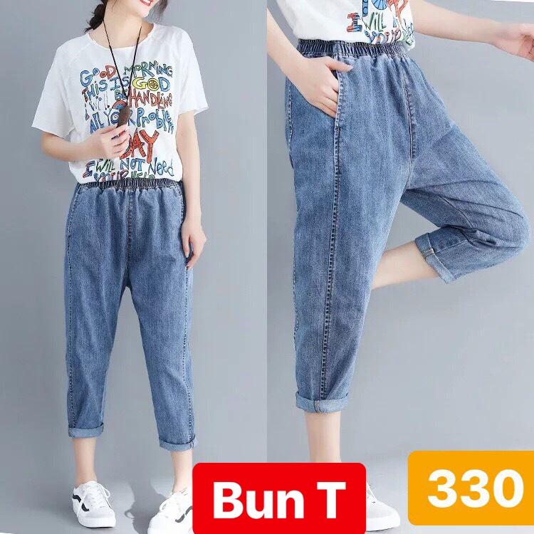 QUẦN BAGGY JEAN NỮ CHẤT BÒ XANH LƯNG THUN CẠP CHUN HOT TREND T&T-330 - TRANGBUN FASHION