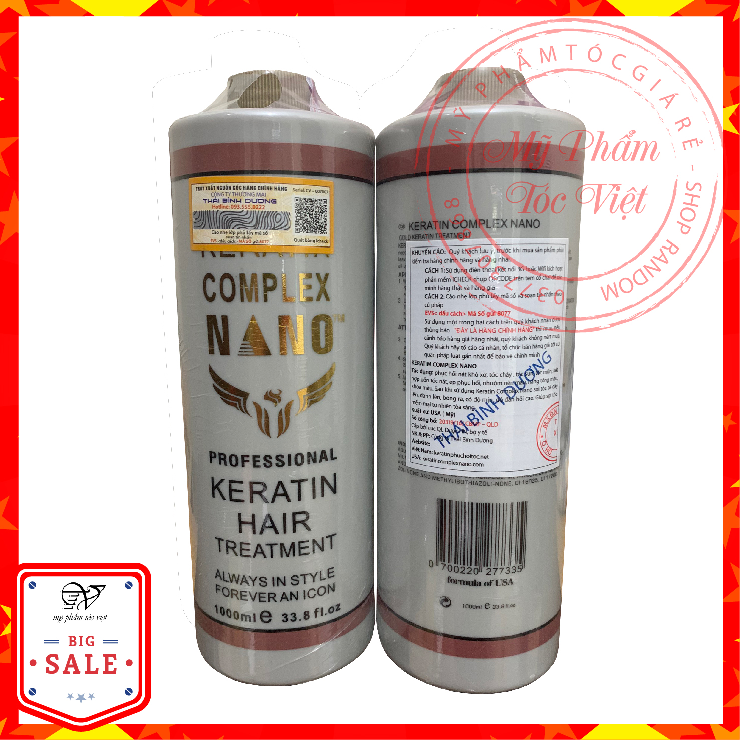 [ CHÍNH HÃNG ] Hấp dầu tóc Keratin Complex Nano chai 1000ml ủ tóc phục hồi hư tổn