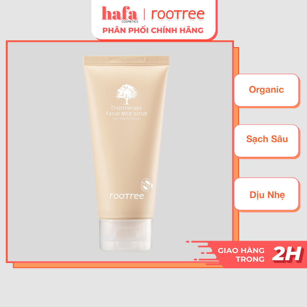 Kem Tẩy Tế Bào Chết Dịu Nhẹ, Làm Sạch Sâu Nguồn Gốc Hữu Cơ Organic Rootree Crytherapy Facial Mild Scrub 100ml _ Rootree Chính Hãng