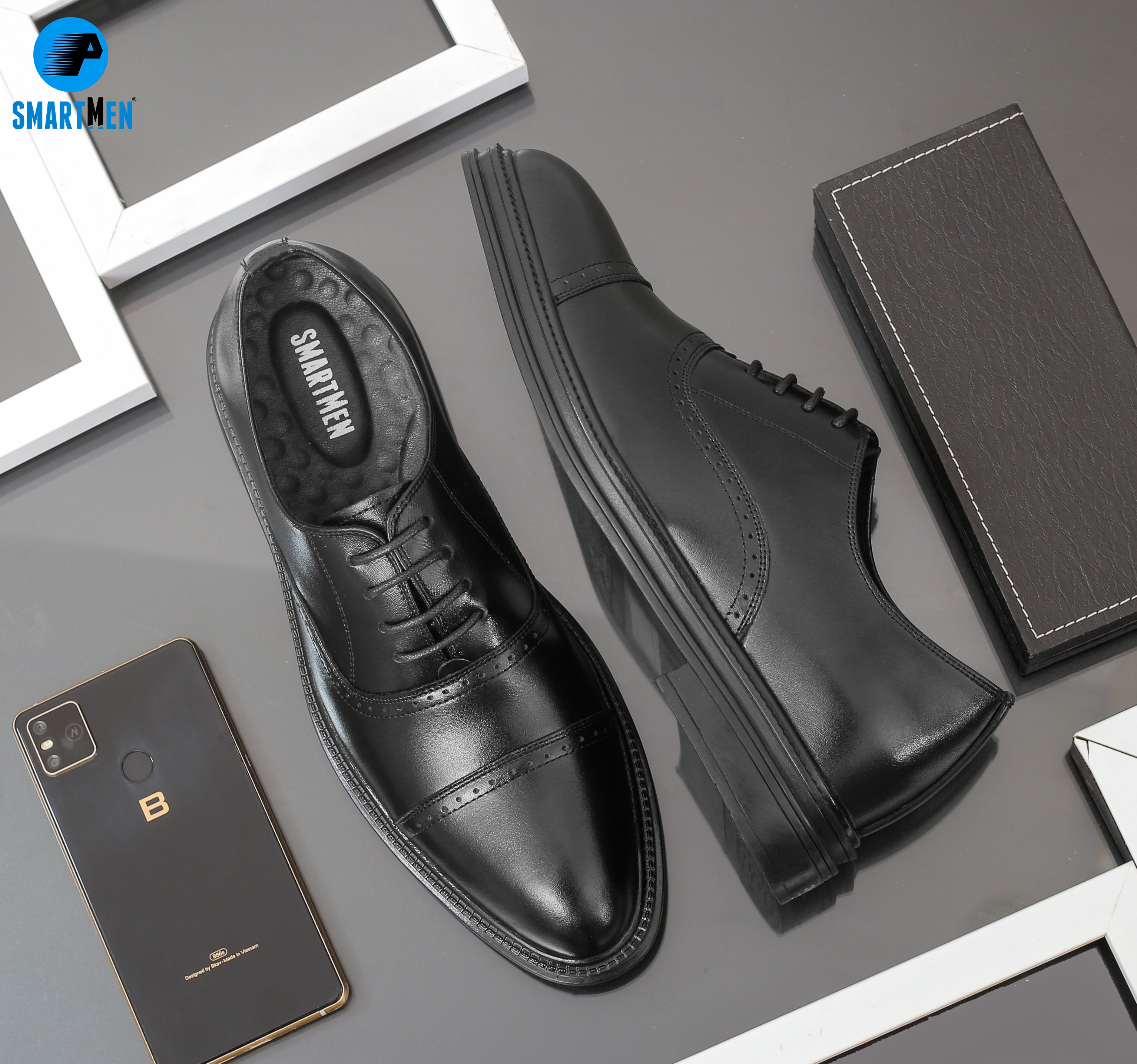 Giày Công sở Tăng chiều cao SMARTMEN GD-400 Đen