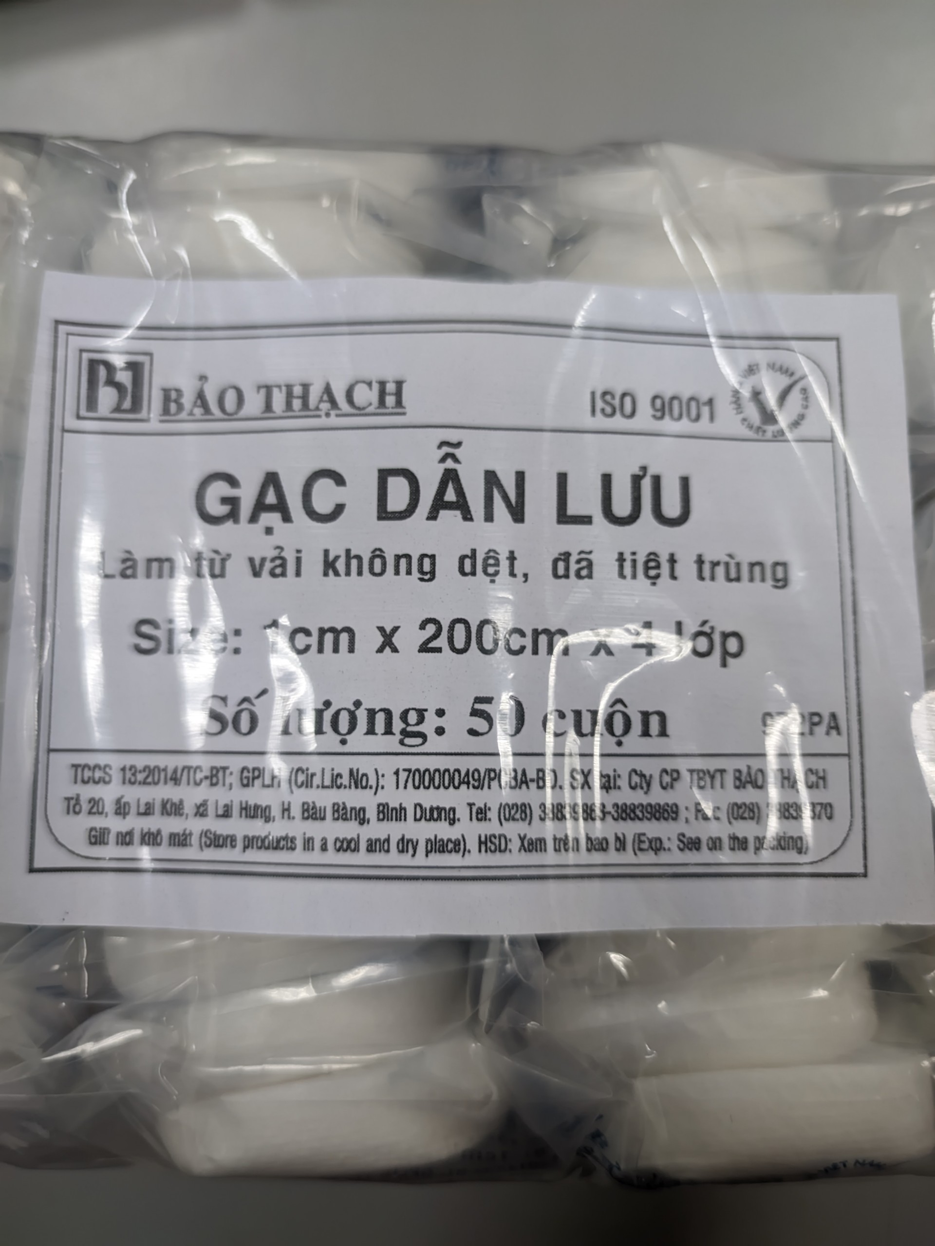 Gạc dẫn lưu Bảo Thạch (túi 50 cuộn)