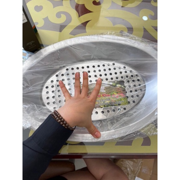 Khay cá chép om dưa inox - hàng loại 1 to 53 x 33 cm dày