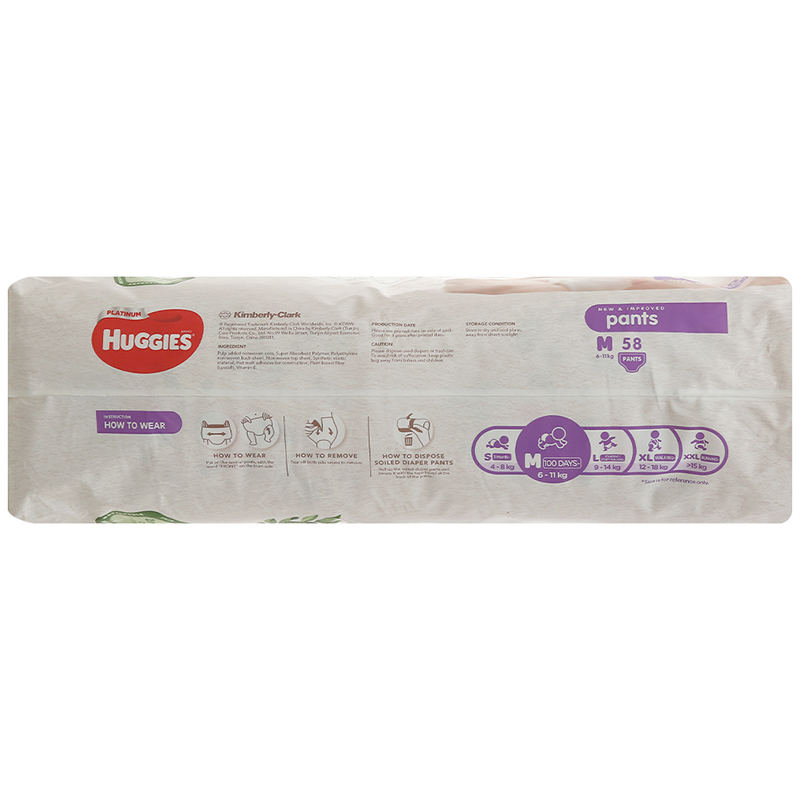 Tã Quần Huggies Platinum Nature Made Size M 58 Miếng (6 – 11 kg)