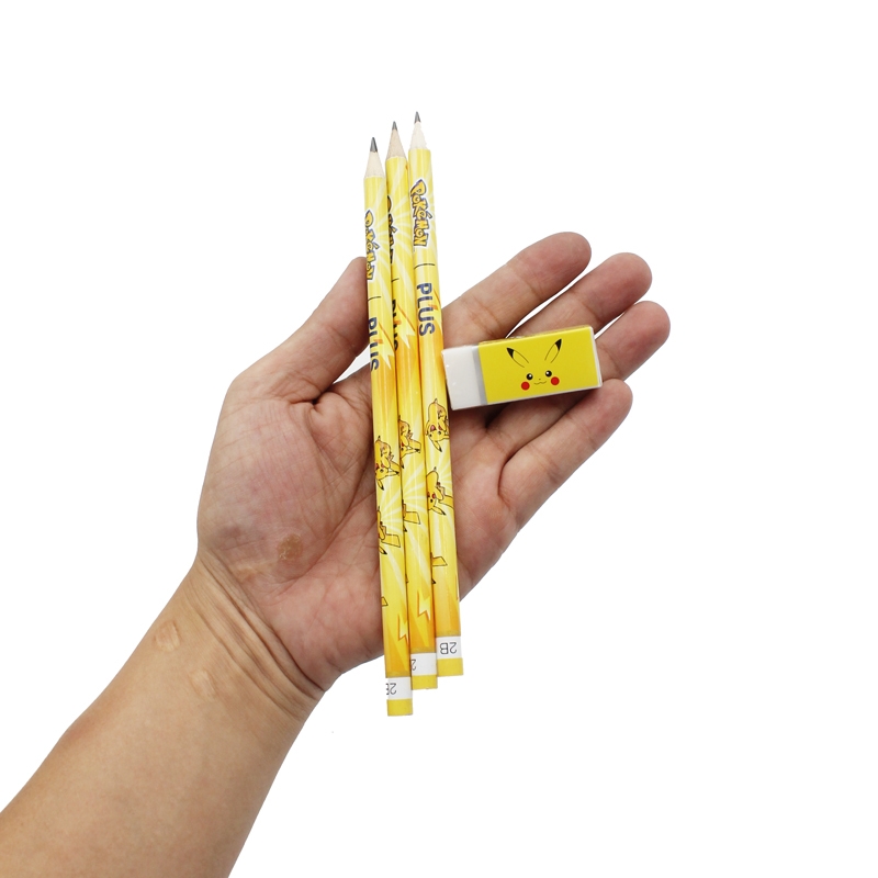 Bộ Bút Chì 3 Cây 2B + Cục Gôm Vàng - Plus-600-V004