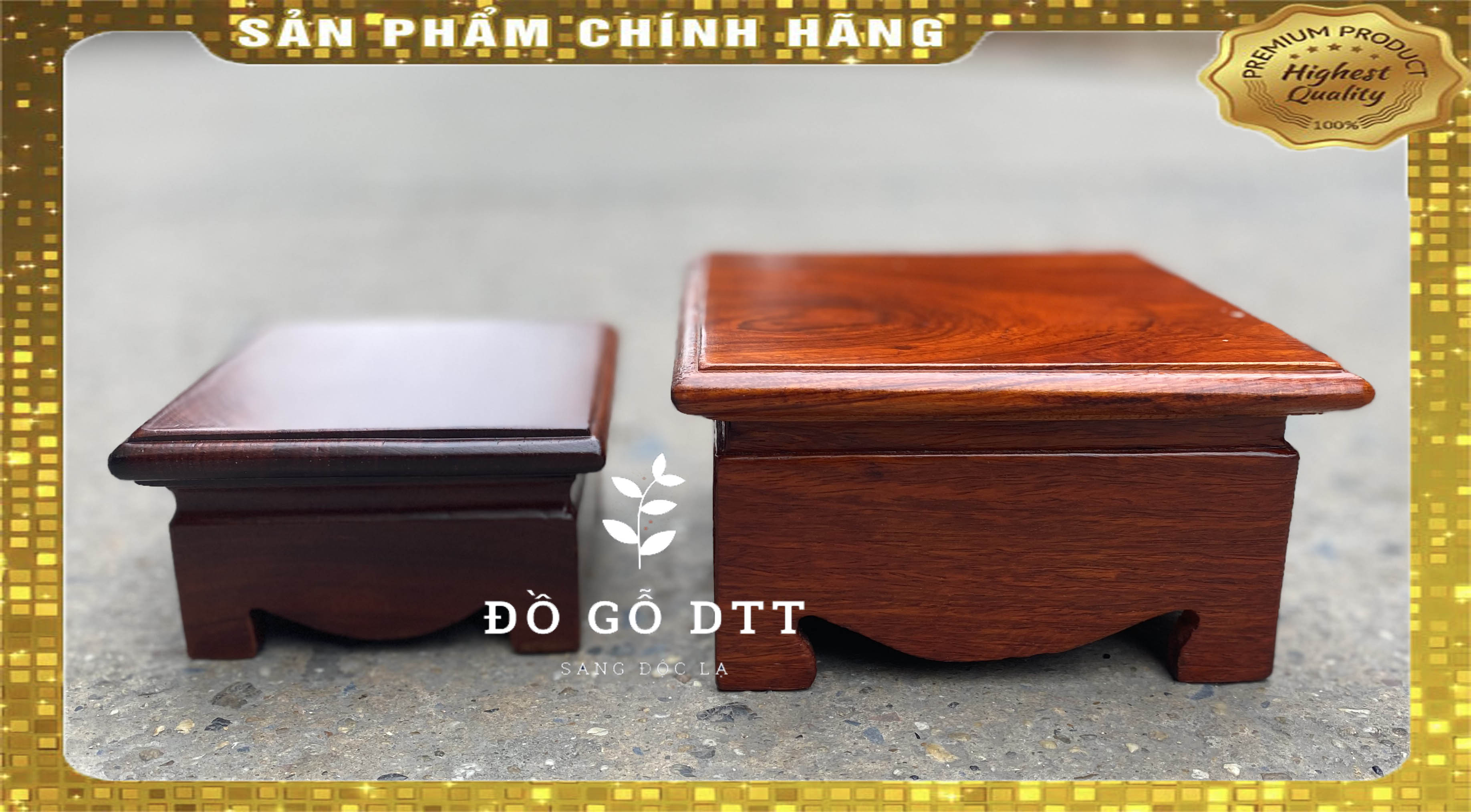 [SALE] Kỷ vuông Đế vuông Đế nhất sơn vuông trơn gỗ hương cao 8cm