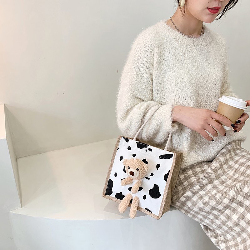 Túi cói mini in hình gấu dễ thương