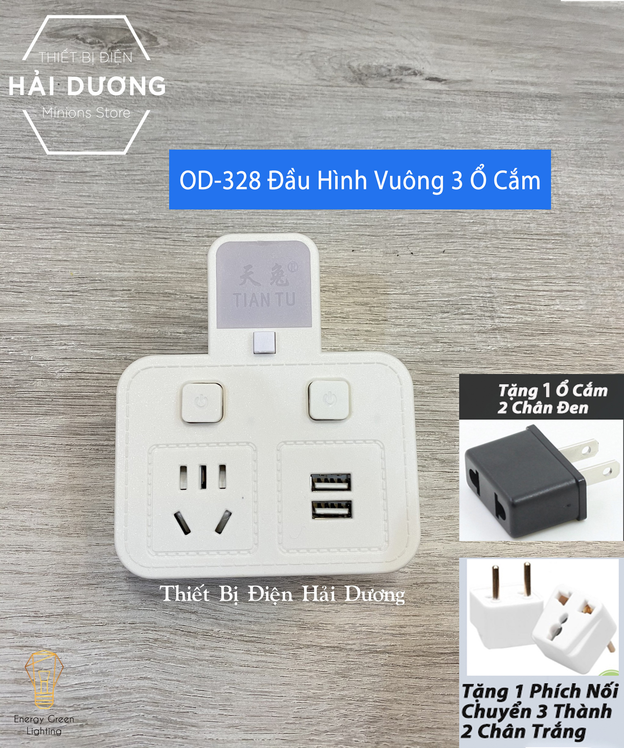 Ổ Cắm Điện Thông Minh Có Đèn Chuyển Đổi Đa Chức Năng OD-326 OD-328 - Có Đầu Cắm USB Chuẩn Sạc An Toàn Chống Giật - Tặng kèm phích chuyển 3 chân - Có Video