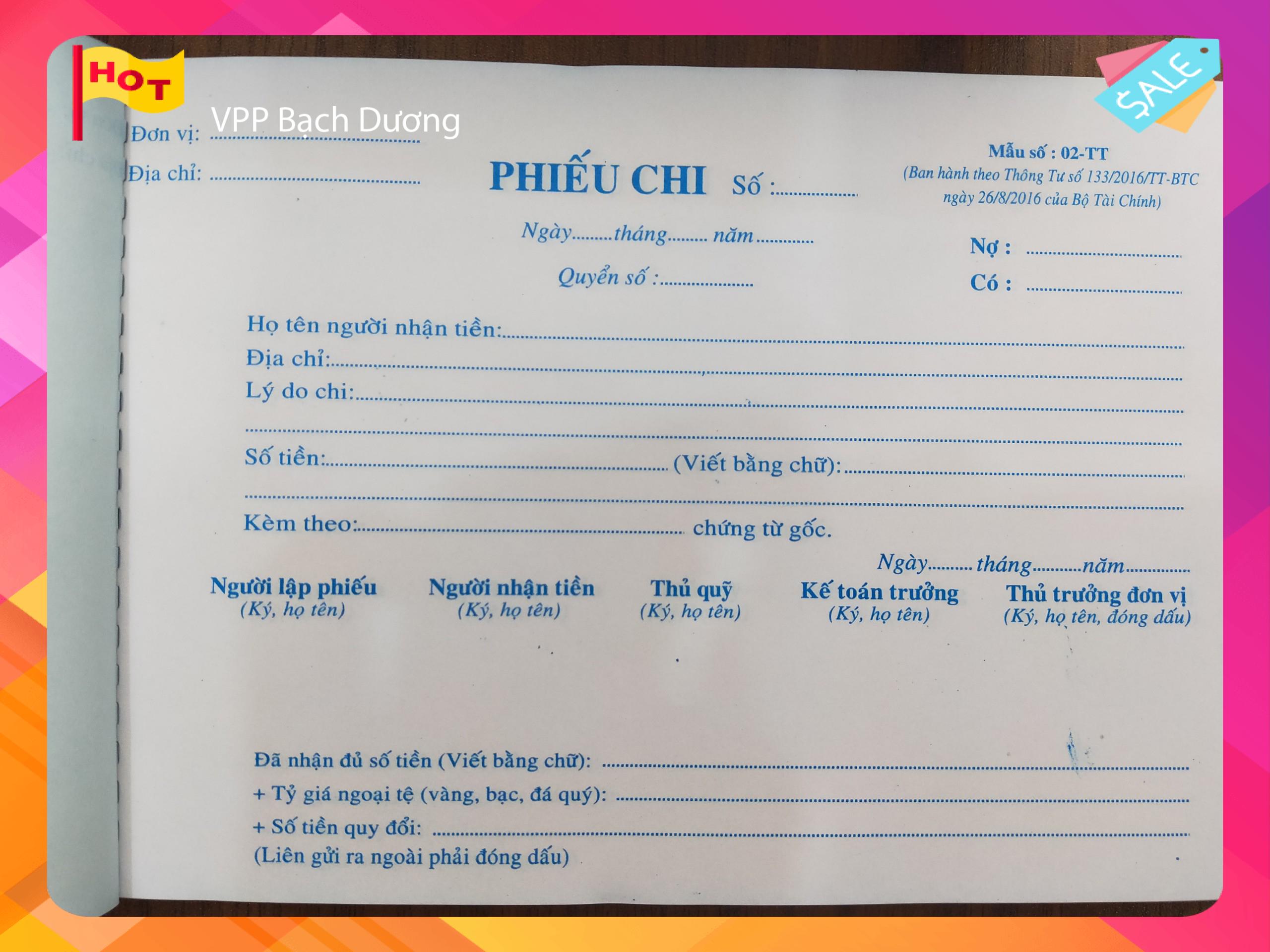 Phiếu chi 3 liên 150 tờ -cuốn