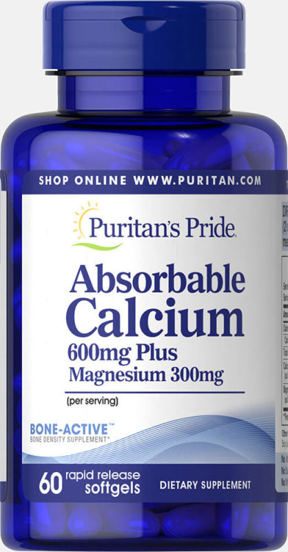 Sales 65% - Viên uống canxi nang mềm (30/09/2021) dễ hấp thu ngừa loãng xương không kích ứng dạ dày - Absorbable Calcium magnesium Puritans Pride 60 viên nhập khẩu