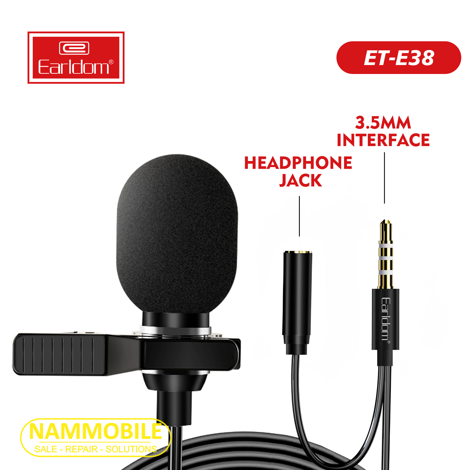 Micro thu âm mini cho điện thoại chân 3.5mm kèm jack cắm tai nghe earldom e38