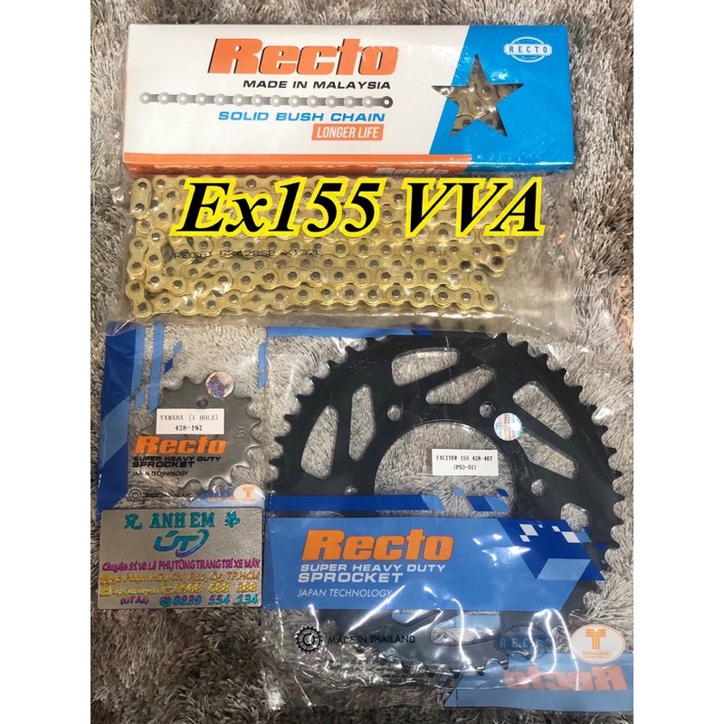 Nhông sên dĩa recto exciter 155vva 15 + 46 + 132l ex15 14 + 42 + 124l 9ly vàng chính hãng>>>>