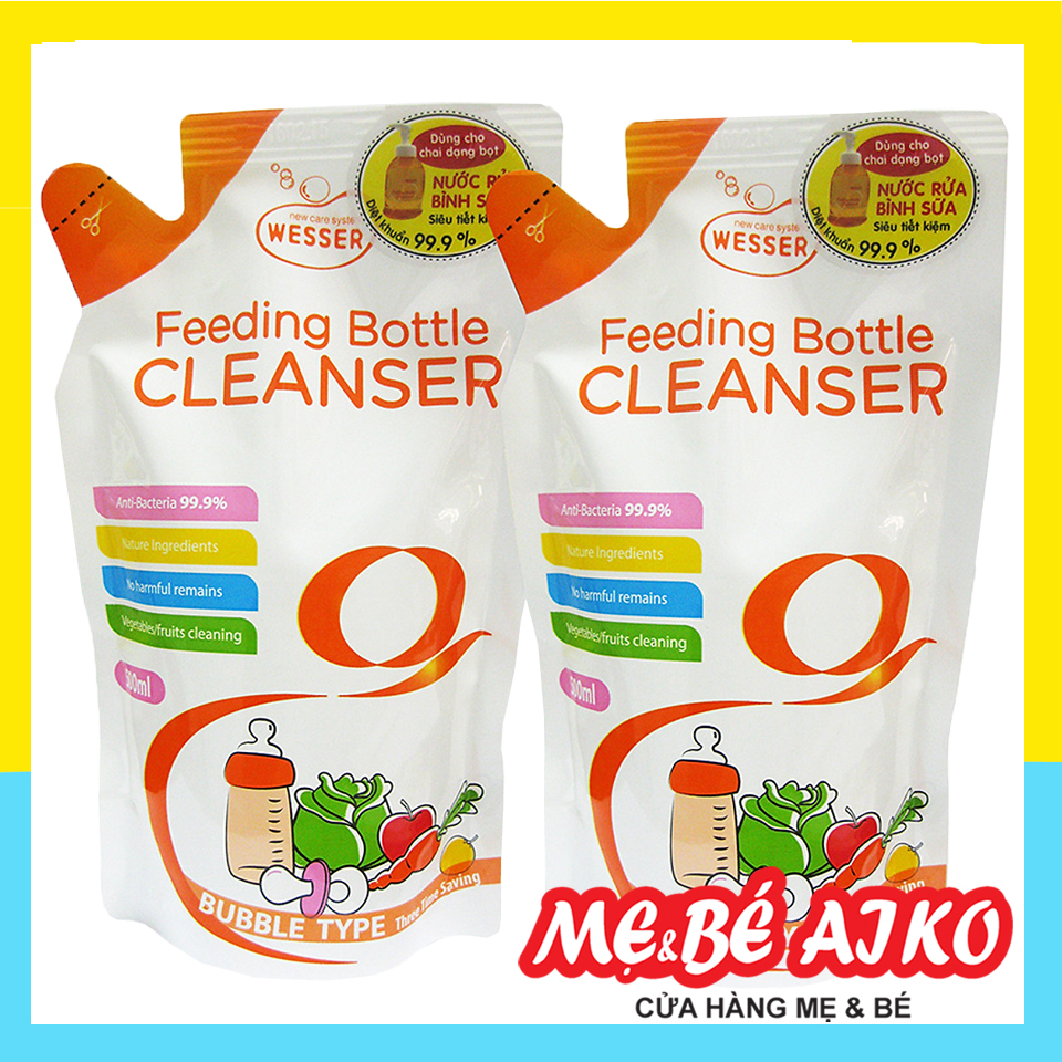 [Mẫu Mới] Bộ 3 Gói Nước Rửa Bình Sữa Wesser (500ml x 3)