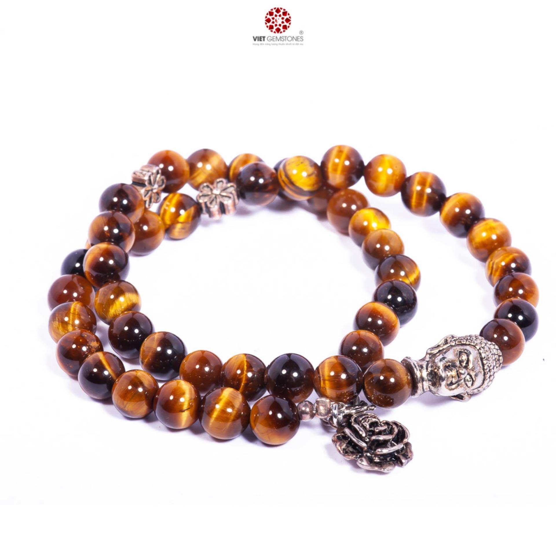 Vòng tay mắt hổ vàng mix charm bạc