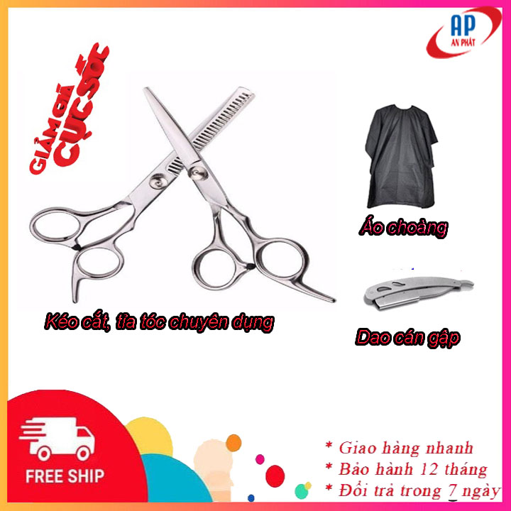 Bộ 2 kéo cắt tỉa tóc (tặng áo choàng+ dao cạo râu)