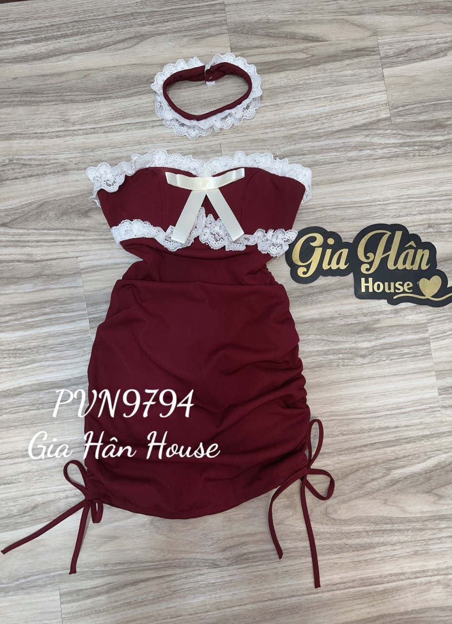 Đầm body đính nơ ren phong cách Nhật