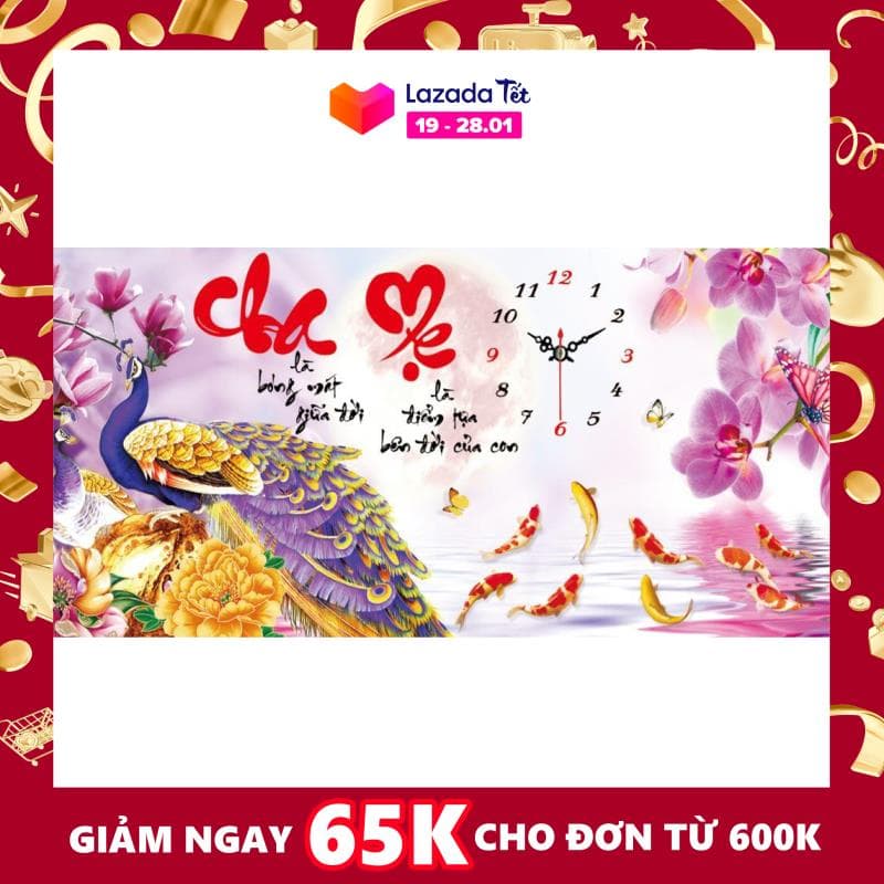 Tranh đính đá cao cấp lavender cha mẹ đồng hồ lv080 kích thước 110cm x 50cm