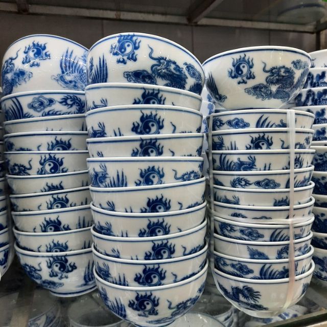 Bát cơm thờ cúng vẽ rồng phượng Bát Tràng