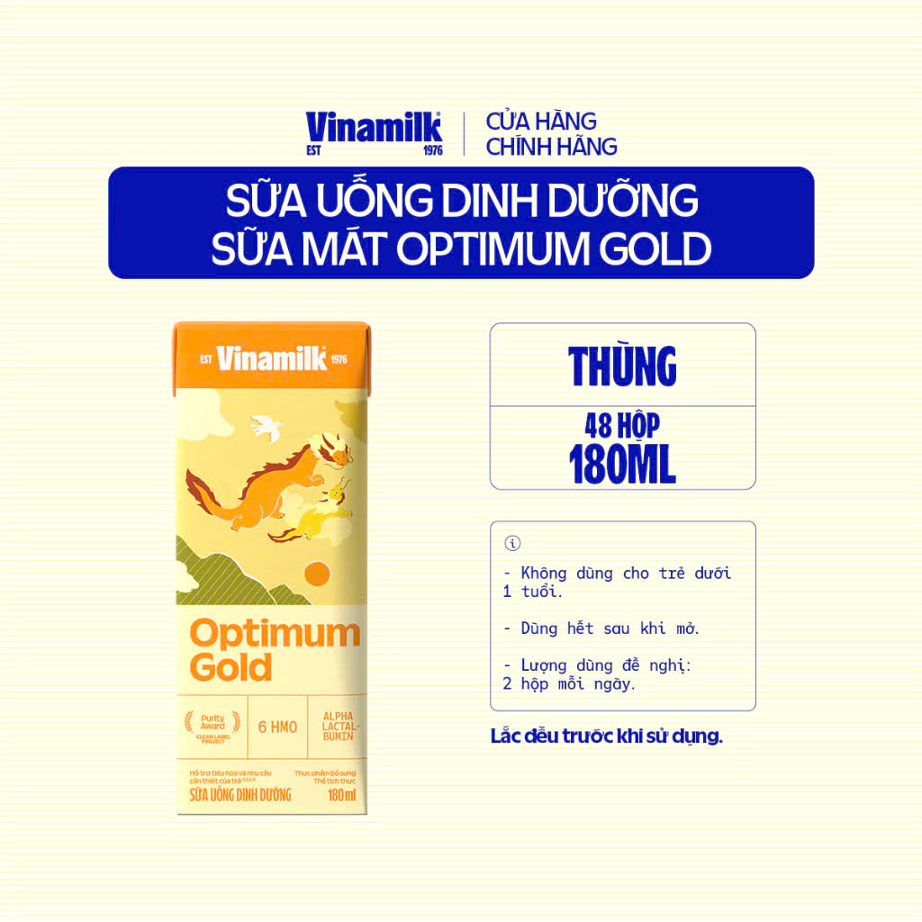 (Expiration Date September 2026) (with Points Card) Box of 24/48 Boxes of Vinamilk Optimum Gold Ready-To-Drink Milk Powder 180ml.