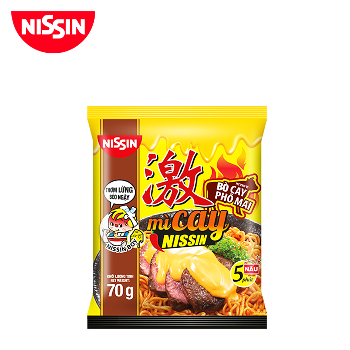 THÙNG 30 GÓI MÌ XÀO HƯƠNG VỊ BÍT TẾT PHÔ MAI CAY DRY TYPE SPICY CHEESE BEEF FLAVOUR NISSIN