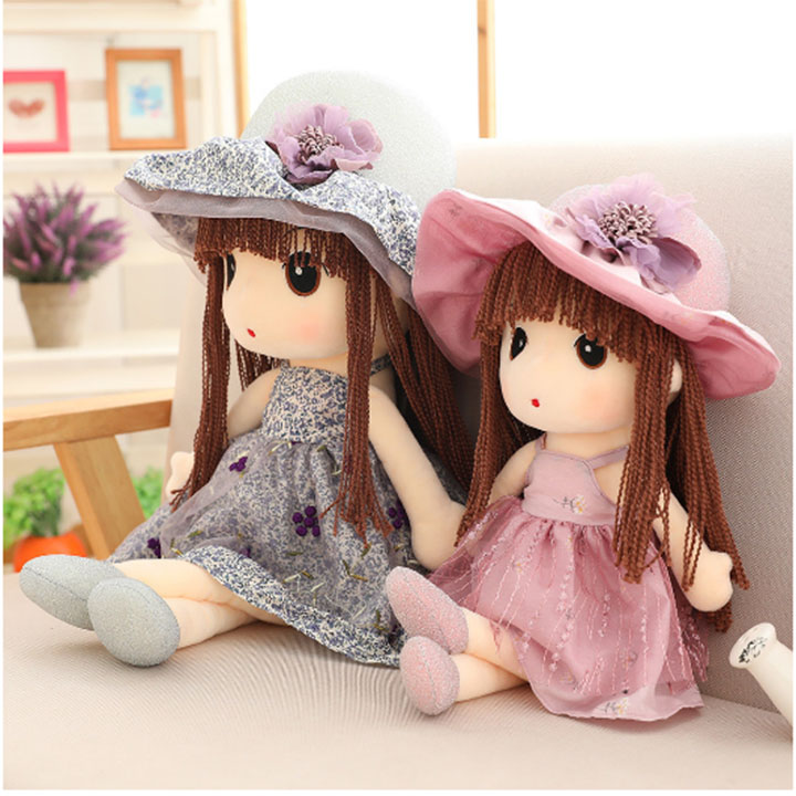 Búp Bê cô Bé Dễ Thương 45cm Mũ Hoa Đỏ