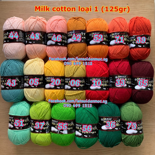Len Milk Cotton loại 1 (cuộn 125gr) (Màu 01 ~ Màu 24)