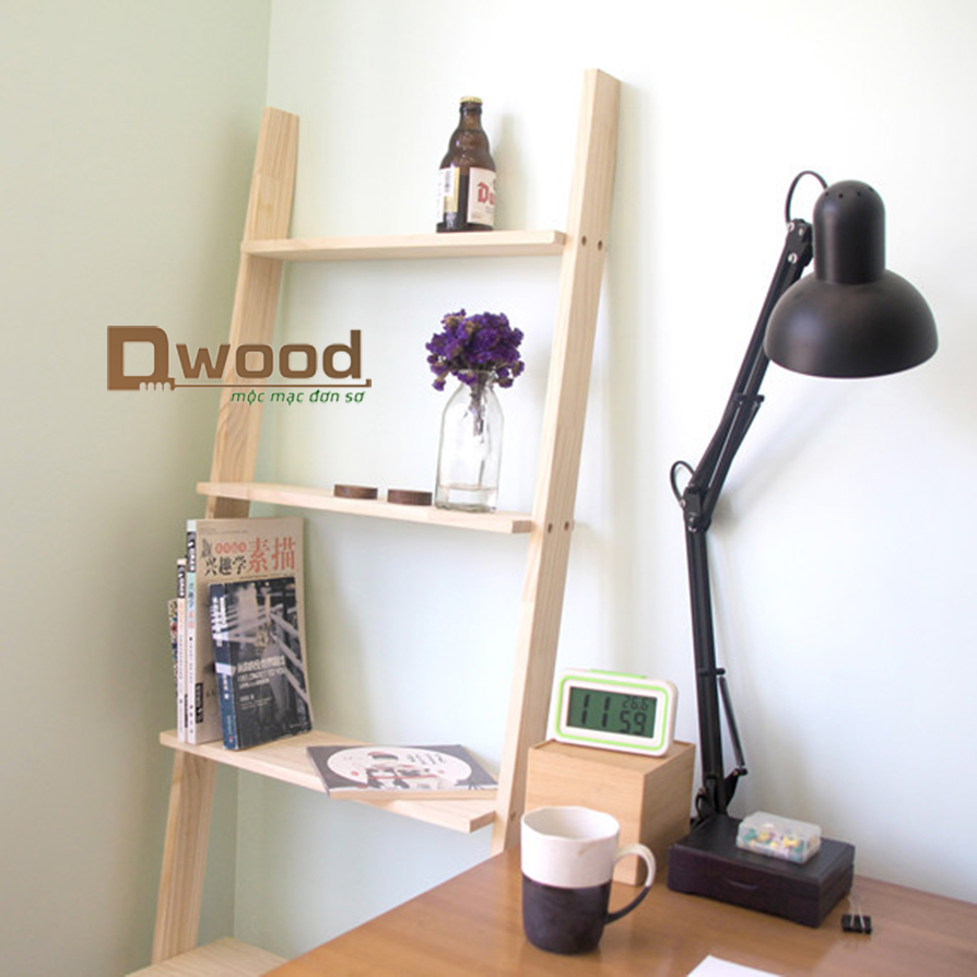 Kệ thang Dwood 5 tầng gỗ thông trang trí tiện lợi, kệ gỗ Decor để đồ dựng tường
