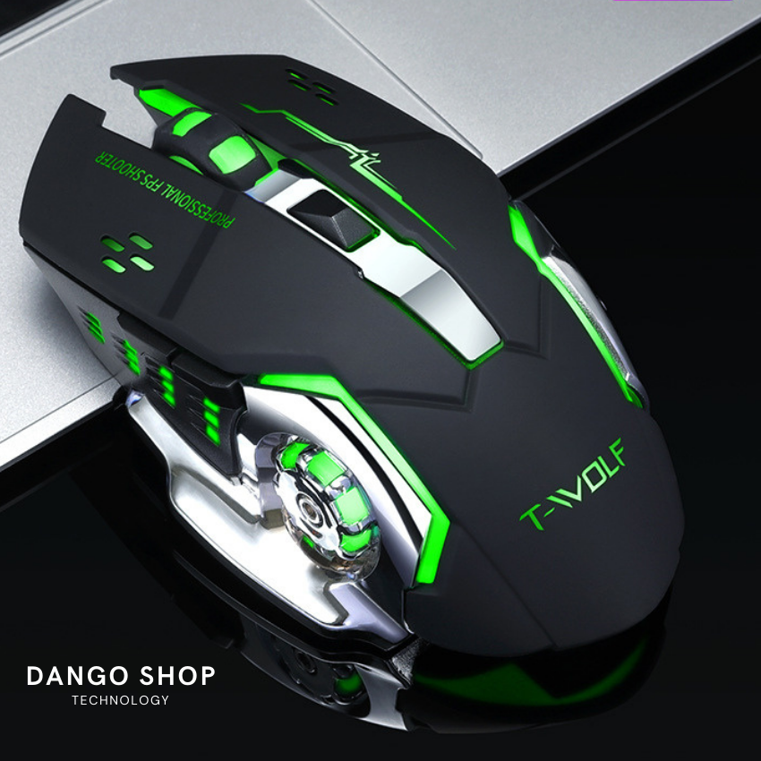 [FREESHIP] Chuột Không Dây Gaming Bluetooth PIN SẠC Q13 T-WOLF, TẶNG LÓT CHUỘT Logitech, Đèn 7 Màu tự đổi,  Không Tiếng Bấm, Nhiều Màu, Dangoshop CH006