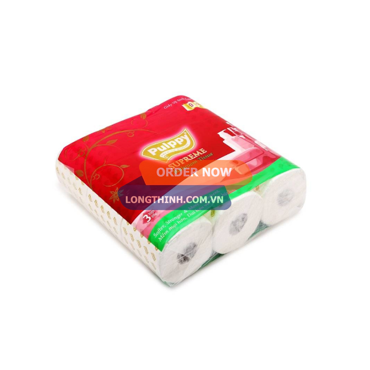 [HCM]Giấy Lụa Cuộn Pulppy Supreme 9 cuộn 3 lớp