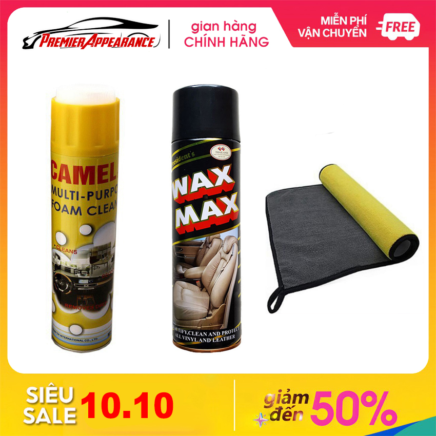 Combo 3 products toilet cleanser auto interior, spray cleanser camel, polishing waxmax, wiper automotive dedicated 30*30cm