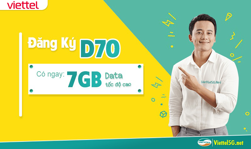 [Miễn phí tháng đầu] Sim Data 4G Viettel D70 mỗi tháng có 7GB/tháng