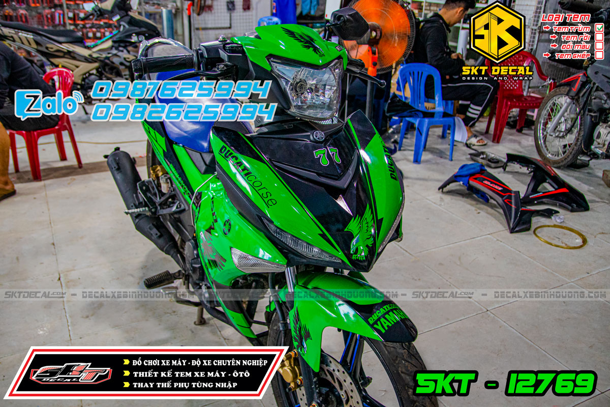 tem trùm xe excter 150 xanh đen đại bàng