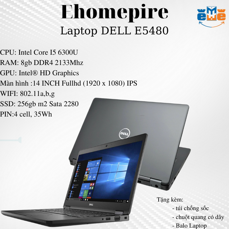 Laptop Dell 5480 i5 DDR 8gb SSD 256 máy mạnh cho văn phòng – Hàng nhập khẩu – Renew- Quà tặng 2 món