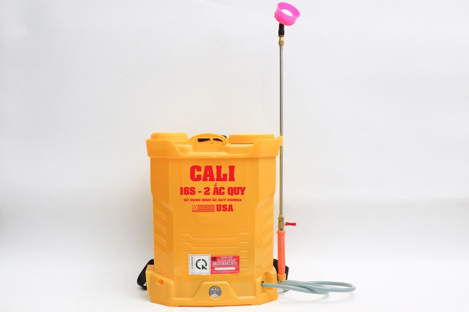 Bình phun xịt điện Cali 16S Bình Bơm đơn 16 lít, tay cầm van khóa Ắc qui 12V8Ah