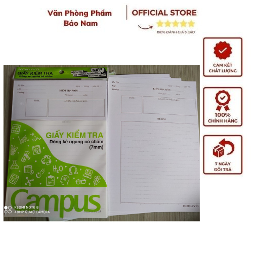 Giấy Kiểm Tra Campus dòng kẻ ngang Có Chấm 1 túi có 25 tờ đôi