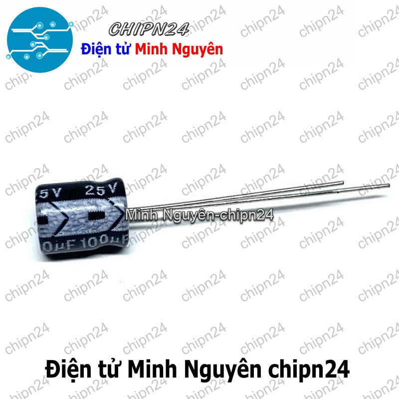 [10 con] (F253) Tụ hóa 100uF 25V Đen (6x12mm) - HH000712