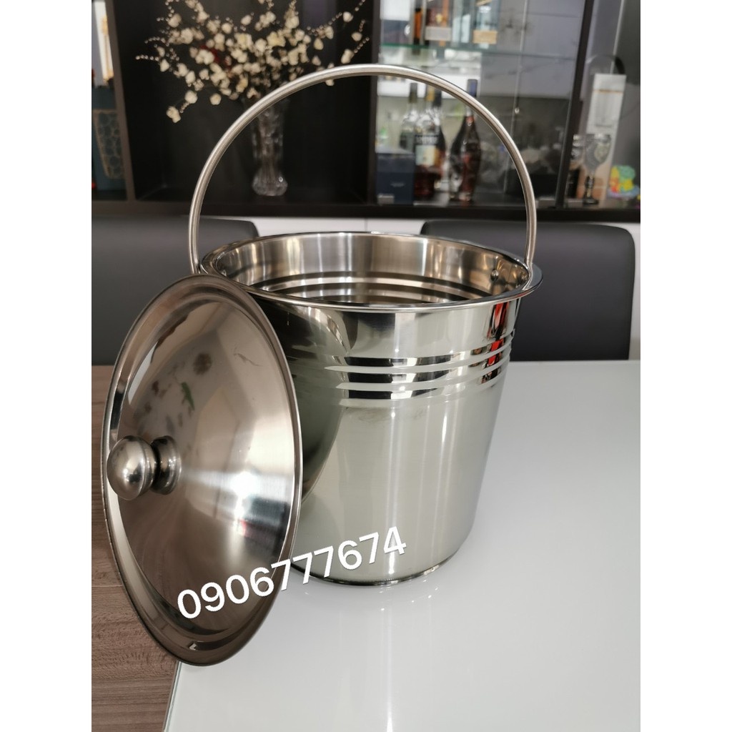 XÔ INOX CÓ NẮP ĐỰNG NƯỚC LÈO/ ĐỰNG ĐÁ (Ảnh thật shop chụp)