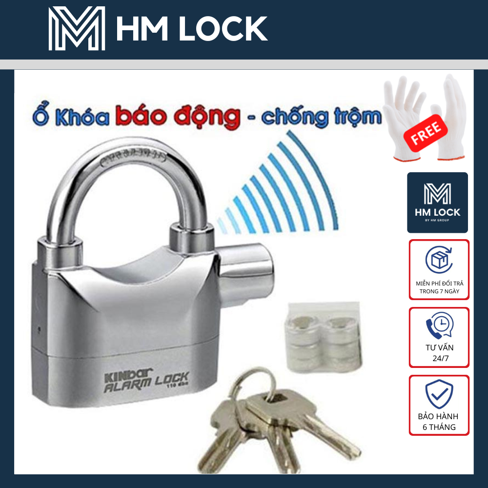 Ổ khoá hú báo động kinbar chống trộm - alarm lock - thép siêu cứng không gỉ