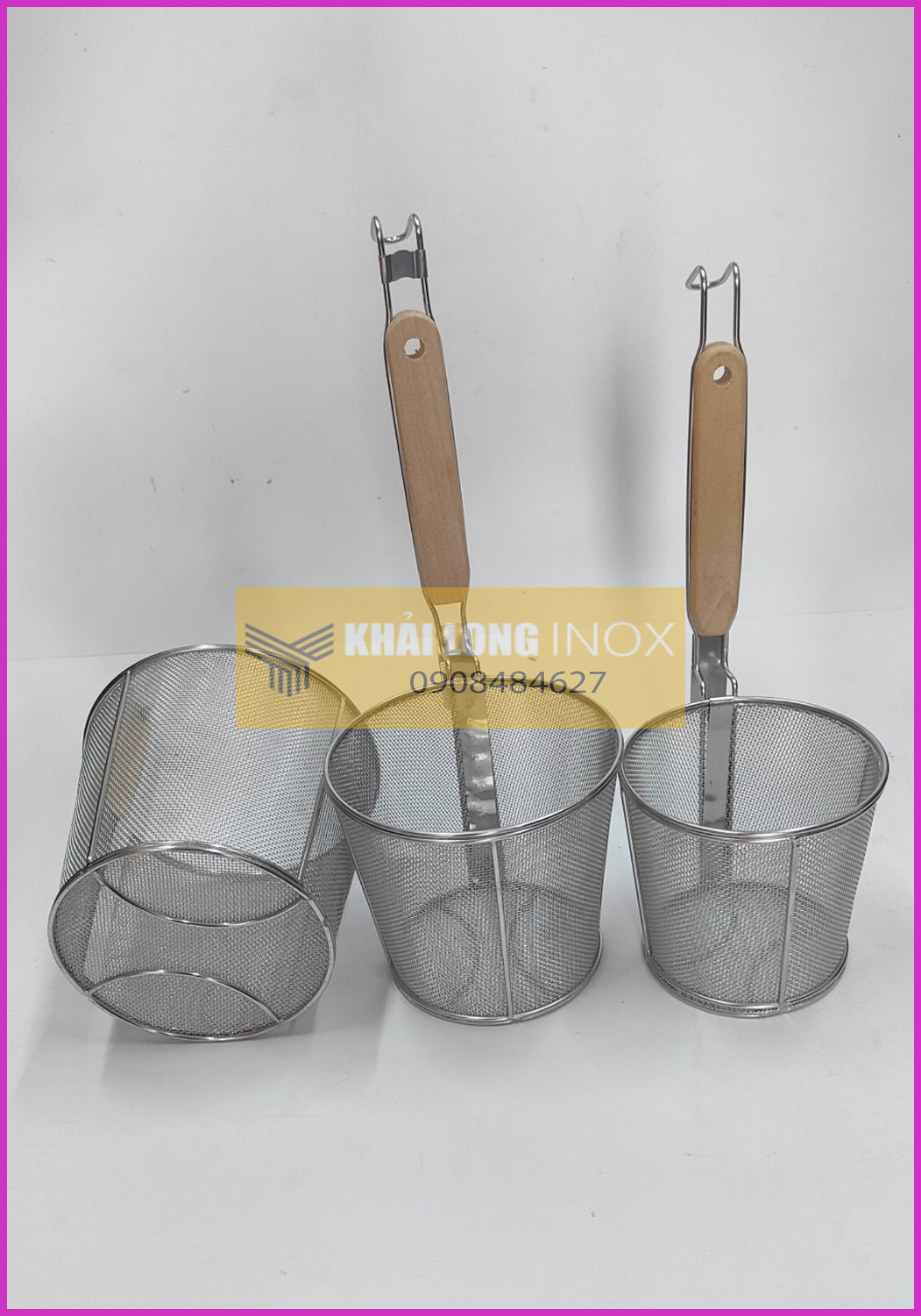 Vợt lưới inox trụng hủ tiếu mì sâu lòng cán gỗ