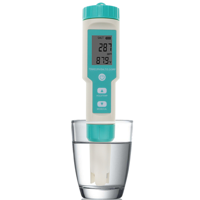 Máy đo ORP PH TDS EC kỹ thuật số 7 trong 1 Độ mặn SG Máy kiểm tra nhiệt độ Độ dẫn điện Bộ lọc nước Bút kiểm tra độ tinh khiết có đèn nền