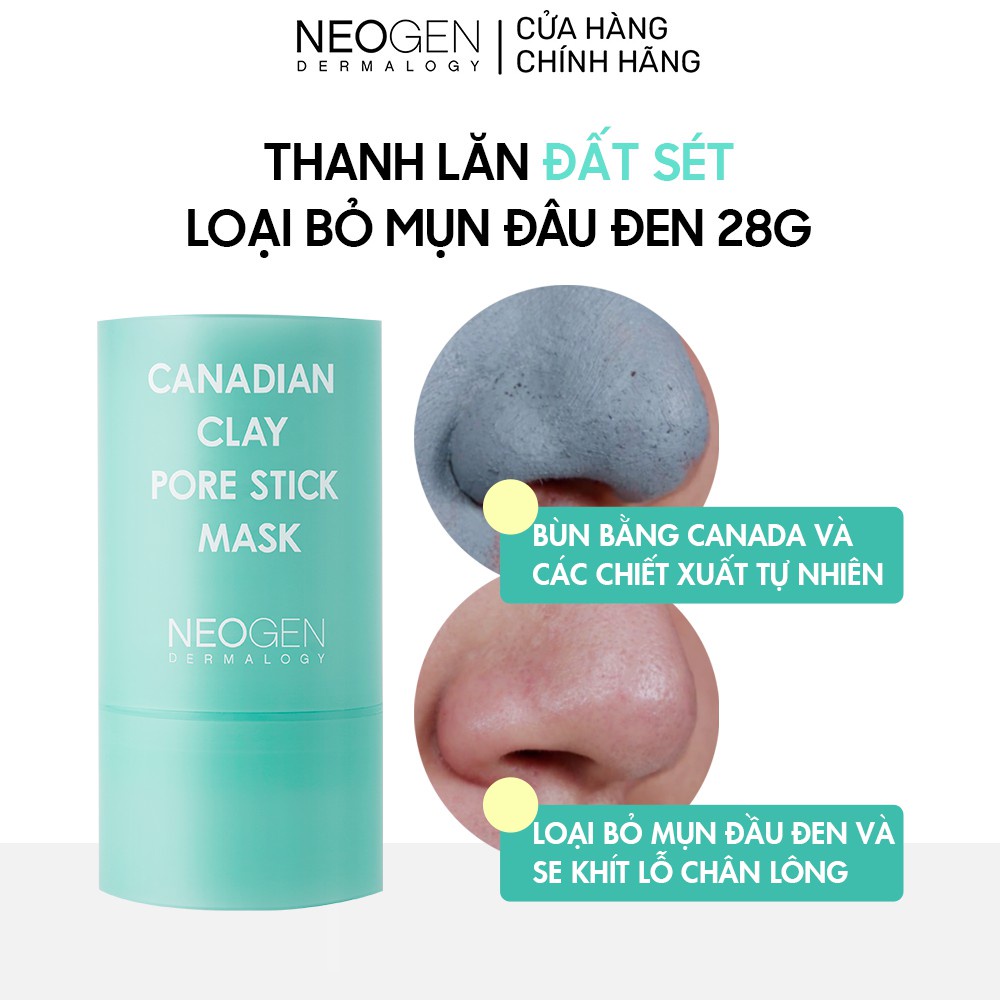 Thanh lăn đất sét giảm mụn đầu đen Neogen Canadian Clay Pore Stick Mask 28g _ Neogen Demalogy Chính Hãng