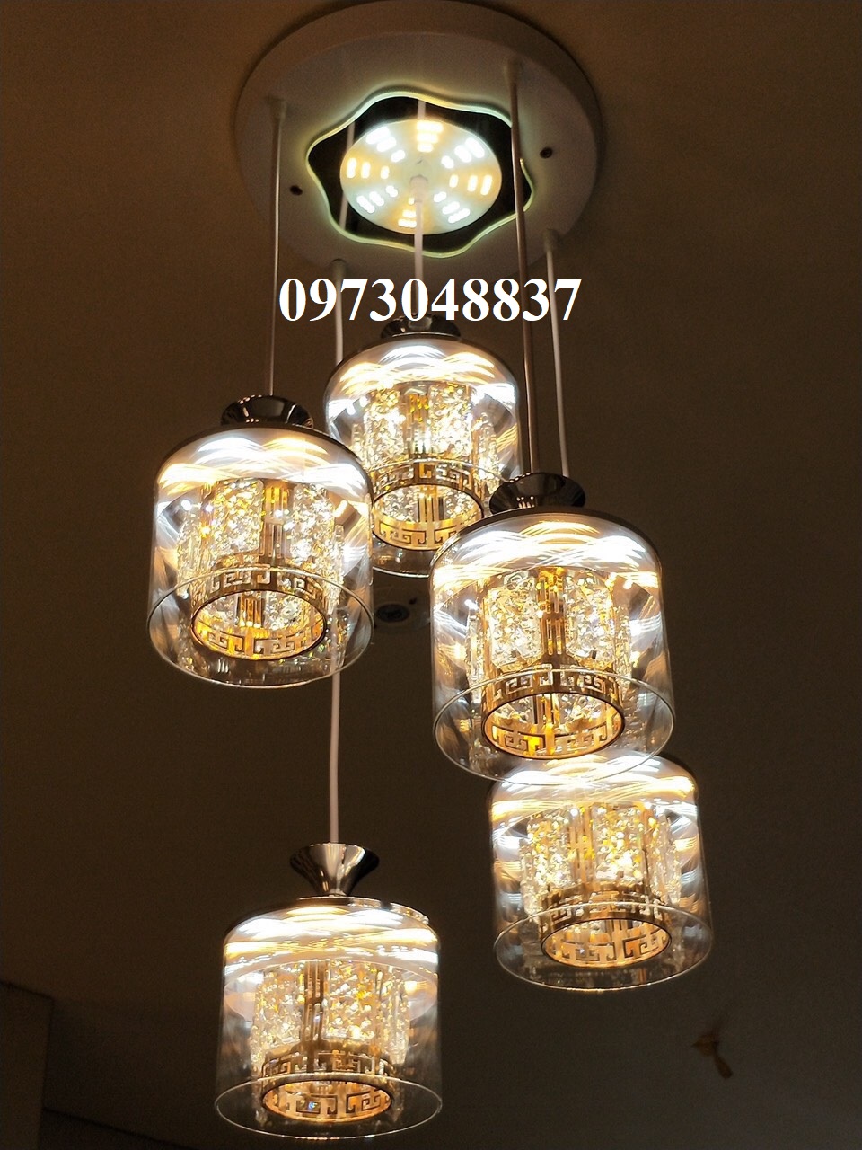 Đèn thả trần - Đèn thả trang trí pha lê cao cấp 5 chao