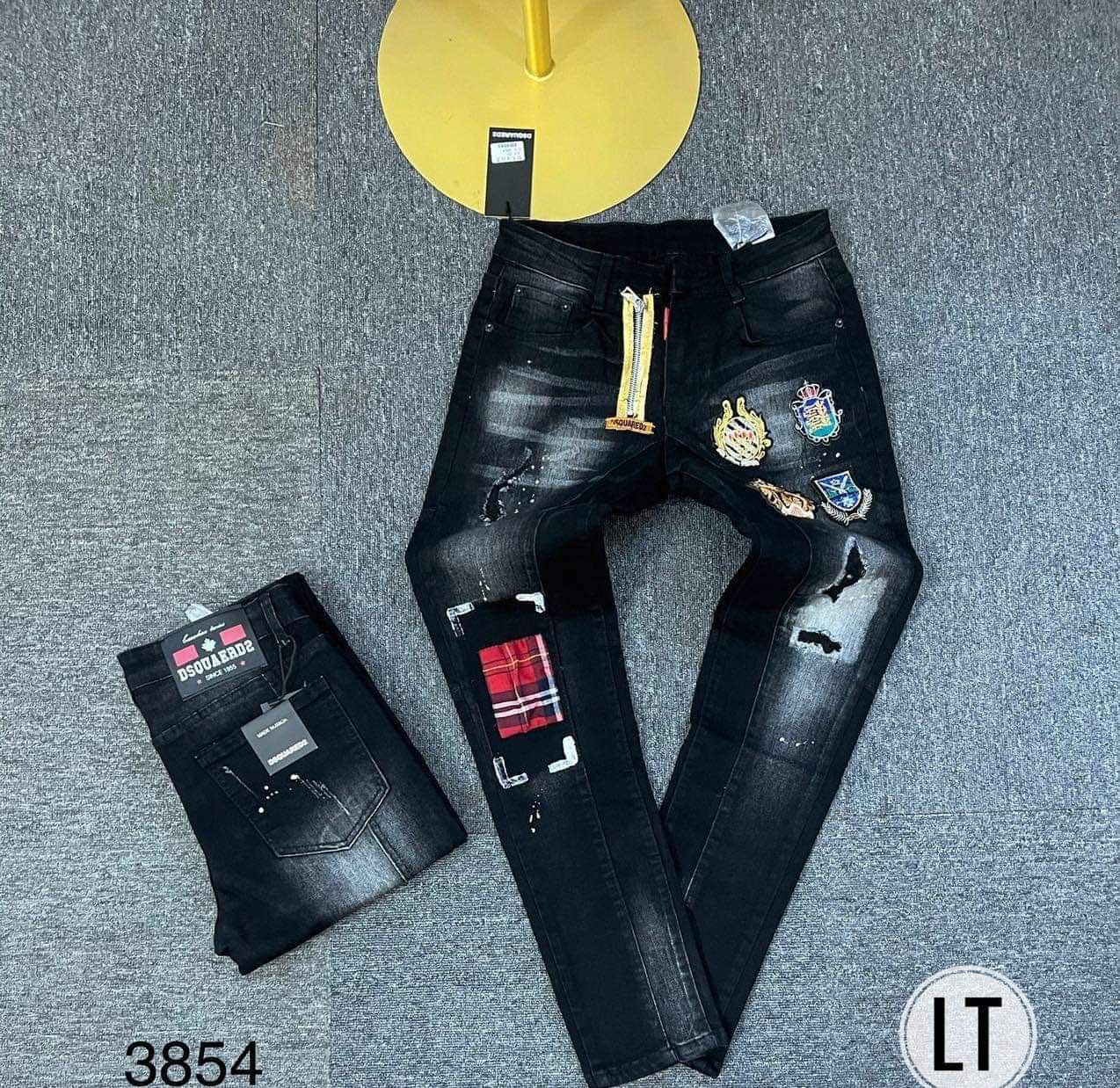 Quần jean nam dài hàng Quảng Châu cao cấp không phai màu rách form co dãn có khóa kéo kiểu thêu logo thương hiệu chuẩn thời trang cao cấp hàng shop