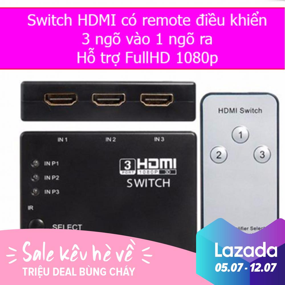 Thiết bị chuyển đổi tín hiệu HDMI - Switch HDMI 3 ngõ vào 1 ngõ ra có remote (Đen)