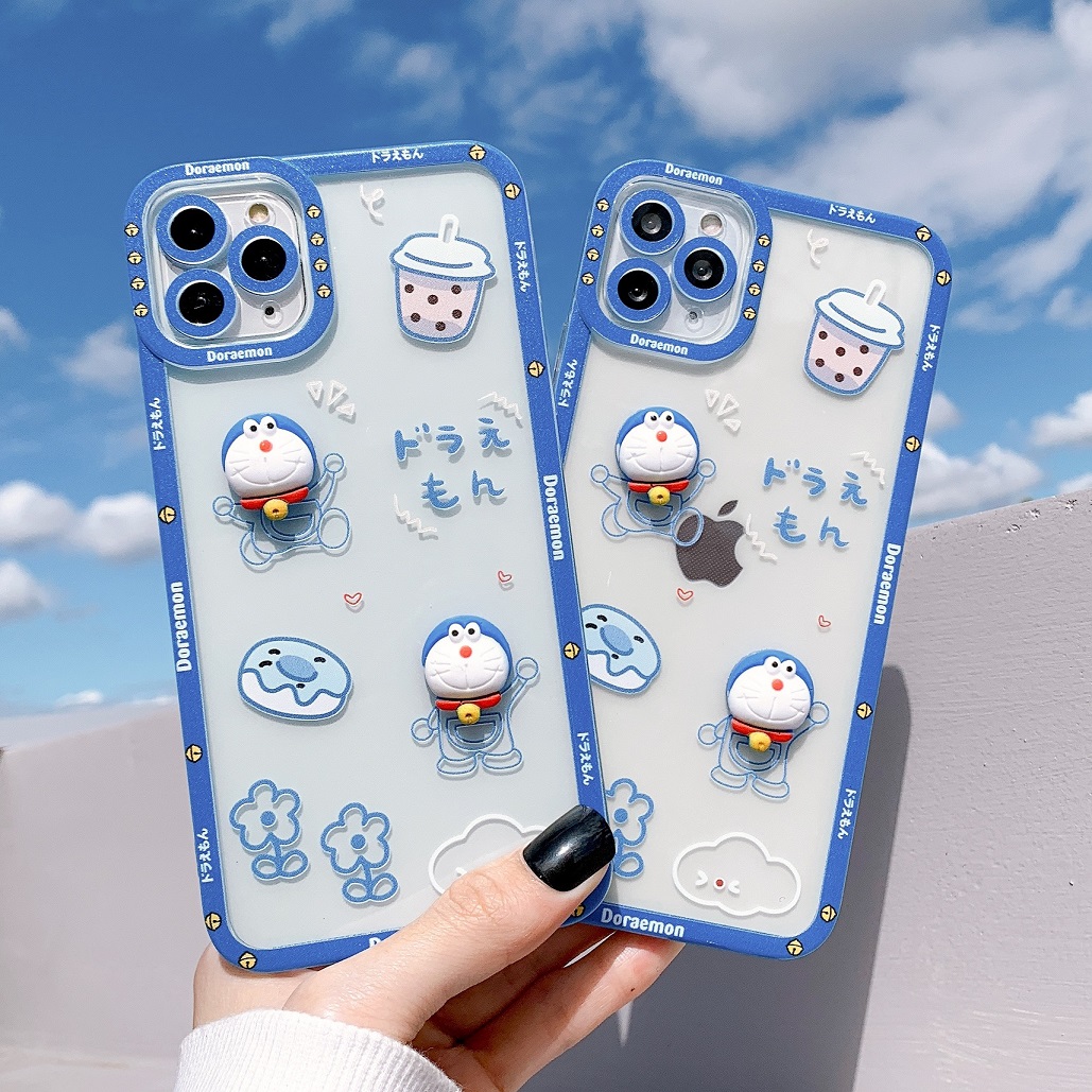 Ốp Lưng Silicon Chống Sốc Viền Nổi Doraemon ( Kèm Phụ Kiện )