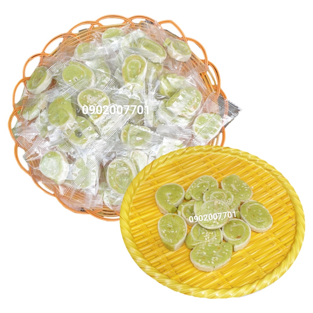 Kẹo dừa non lá dứa cuộn bánh tráng thơm ngon - bánh kẹo tết - mứt tết